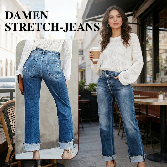 High-Waist Stretch-Jeans für Damen mit geradem Bein