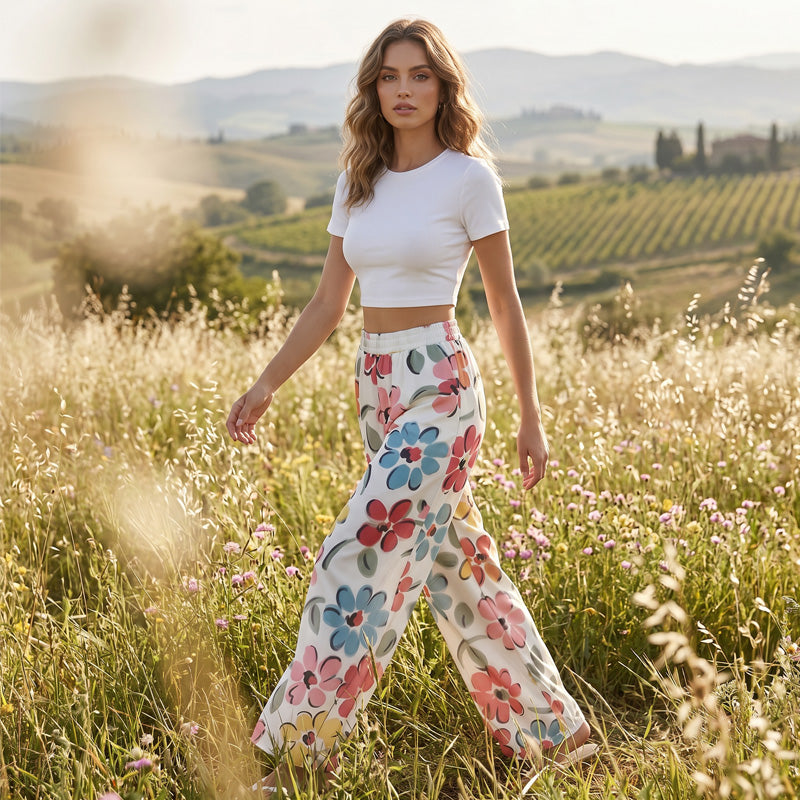 👖 🌸 Damens Palazzo-Hose mit Blumenprint & weitem Bein – Bequem, luftig & perfekt für warme Tage ✨
