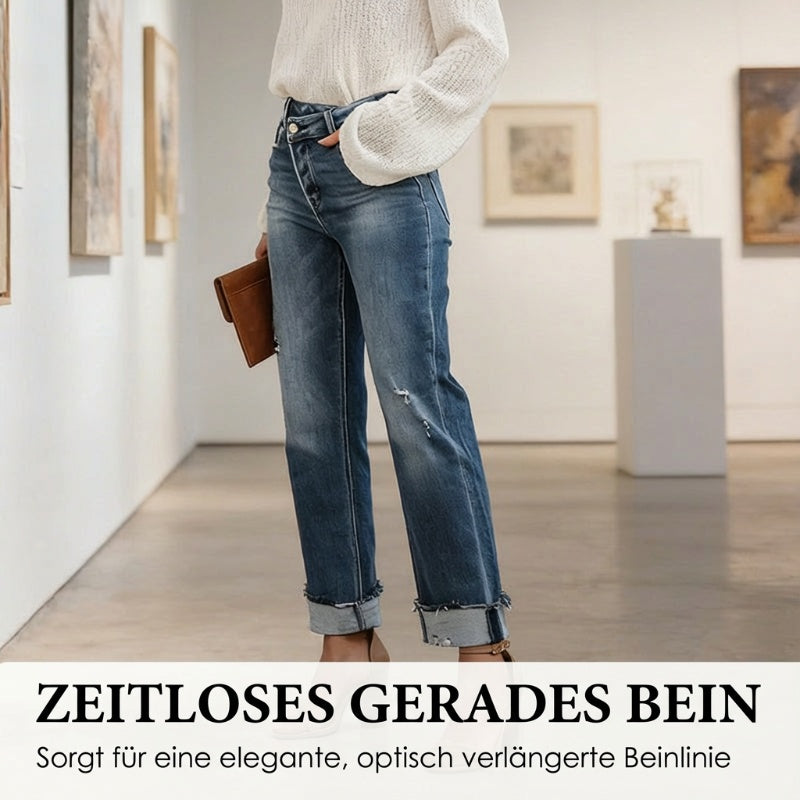 High-Waist Stretch-Jeans für Damen mit geradem Bein