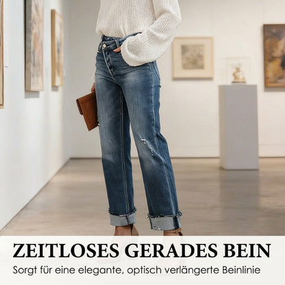 High-Waist Stretch-Jeans für Damen mit geradem Bein