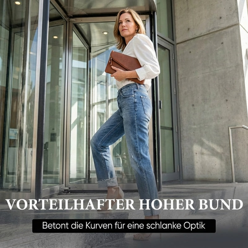 High-Waist Stretch-Jeans für Damen mit geradem Bein