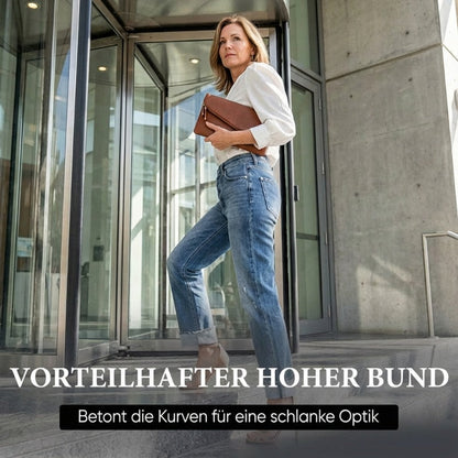 High-Waist Stretch-Jeans für Damen mit geradem Bein