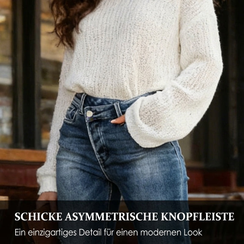 High-Waist Stretch-Jeans für Damen mit geradem Bein