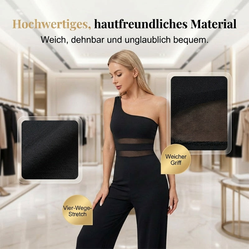 🔥Solange der Vorrat reicht 50 % Rabatt!🎉One-Shoulder Jumpsuit mit weitem Bein und Netzeinsatz