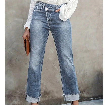 High-Waist Stretch-Jeans für Damen mit geradem Bein
