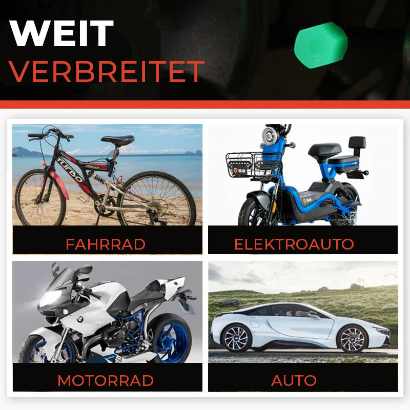 🔥🚗 Reifenventilkappen (4er Pack) – Universell, Fluoreszierend & Diebstahlgeschützt 🔒
