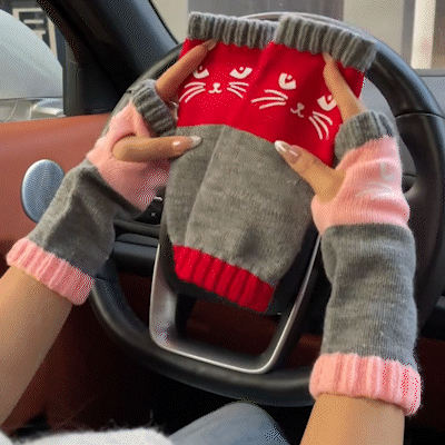 🔥🧤Damen-Strickhandschuhe ohne Finger mit süßem Katzenmuster🐱