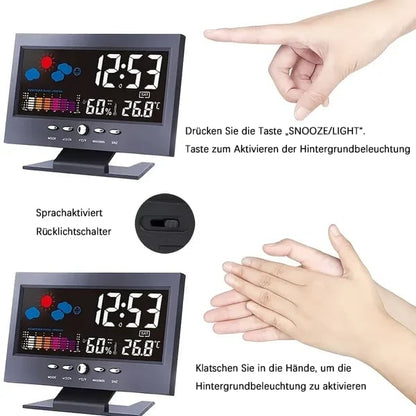🔥bestes Geschenk-45% Rabatt🔥Digitaler LED-Temperatur- und Luftfeuchtigkeitsmonitor, Wettervorhersage, LED-Tischwecker