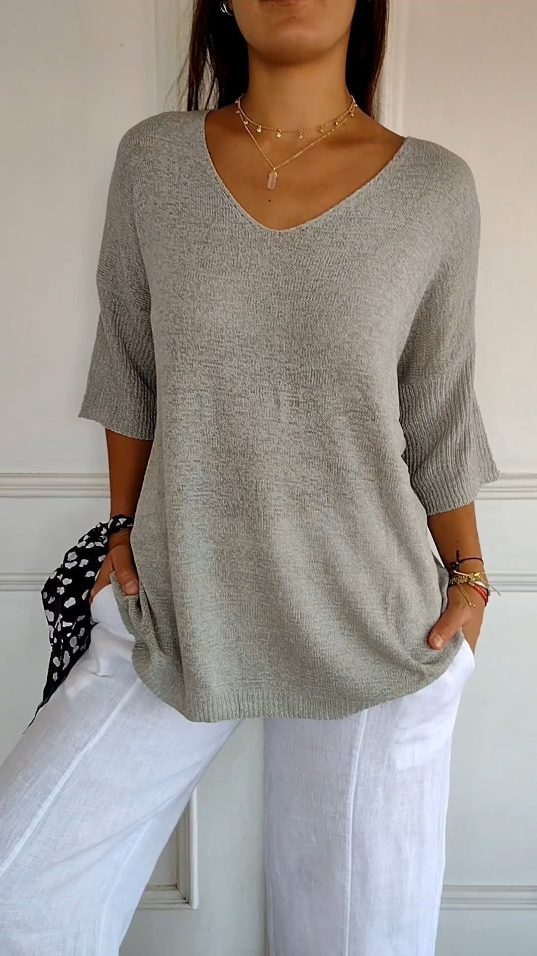 🌸 50% RABATT! 🧶 Unifarbenes Gestricktes Top mit V-Ausschnitt – Frühjahrsverkauf – Weich & Bequem, Zeitloser Look & Vielseitig Kombinierbar 👚