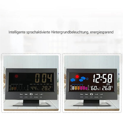 🔥bestes Geschenk-45% Rabatt🔥Digitaler LED-Temperatur- und Luftfeuchtigkeitsmonitor, Wettervorhersage, LED-Tischwecker