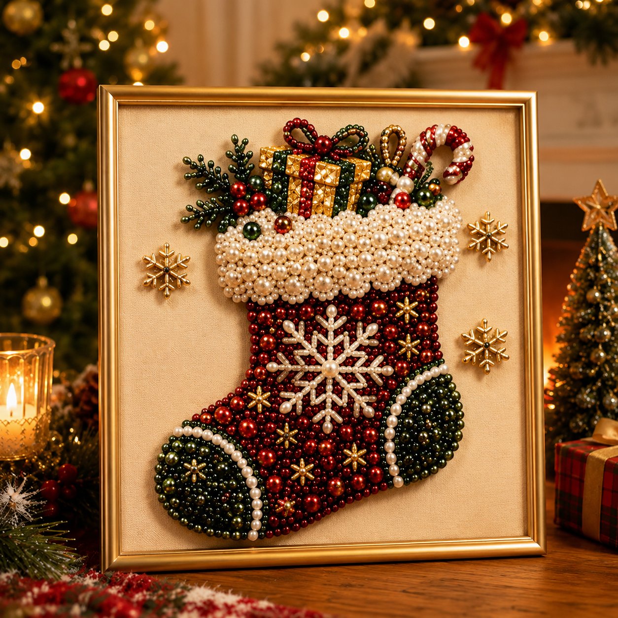 🎄 LETZTER TAG: 49 % RABATT –DIY Weihnachts-Perlenkunst-Set | Beflockte Leinwand mit kratzfesten, farbbeständigen Perlen – festliche DIY-Deko 🎅⛄❄️