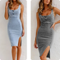 🌷Denim U-Ausschnitt Neckholder-Kleid mit Schlitz und verstellbaren Schulterträgern