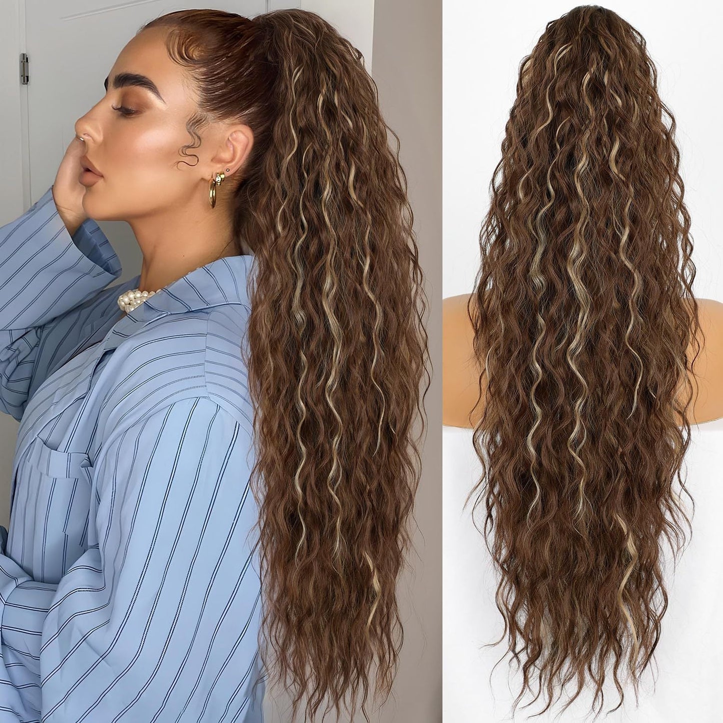 💇‍♀️ 50% RABATT! ✨ 18 Zoll Lockige, Gewellte Haarverlängerung mit Pferdeschwanz – Frizz-Look, Einfach Anzubringen & Perfekt für Party & Alltag 🎀