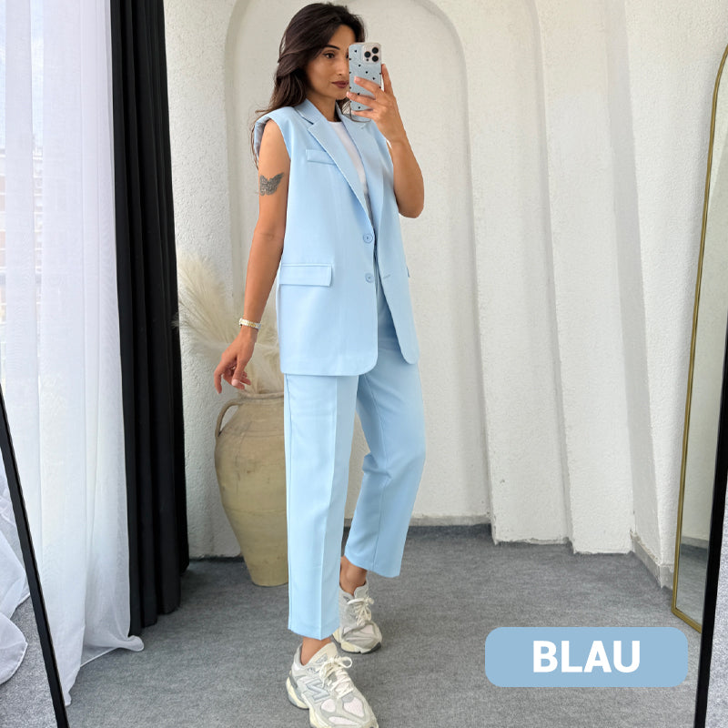 📦Versandkostenfrei !! 💖Stilvolles Set aus ärmellosem Blazer und hoch taillierter Hose für Damen