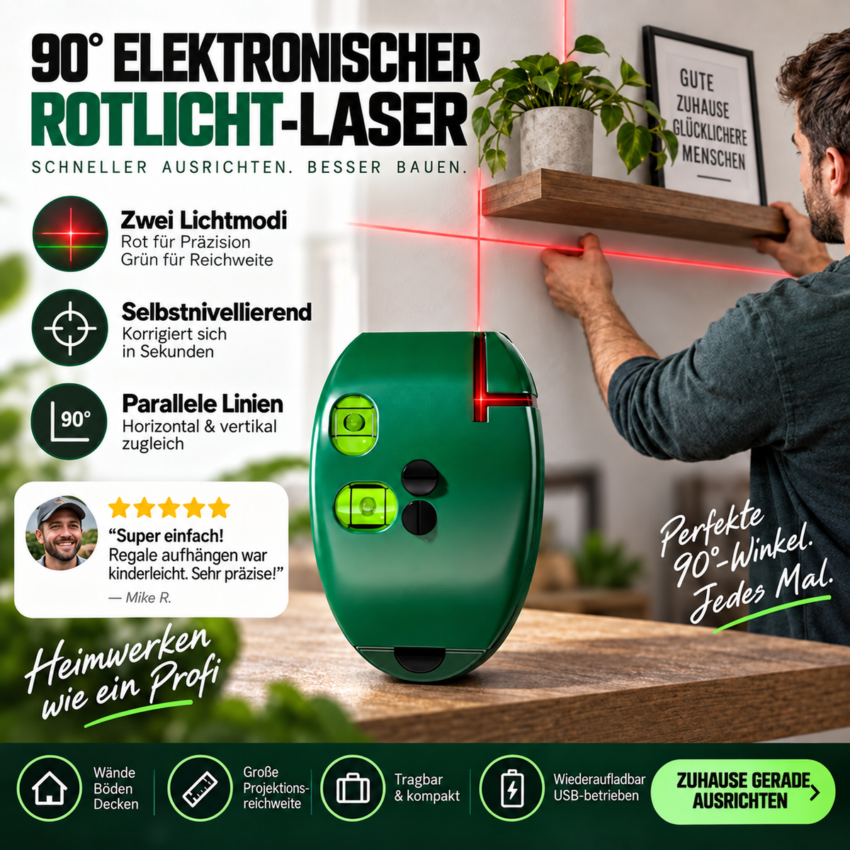 🔧90°-Winkellaser | Infrarot-Linienmarkierer für Fliesenarbeiten und Heimwerkerprojekte