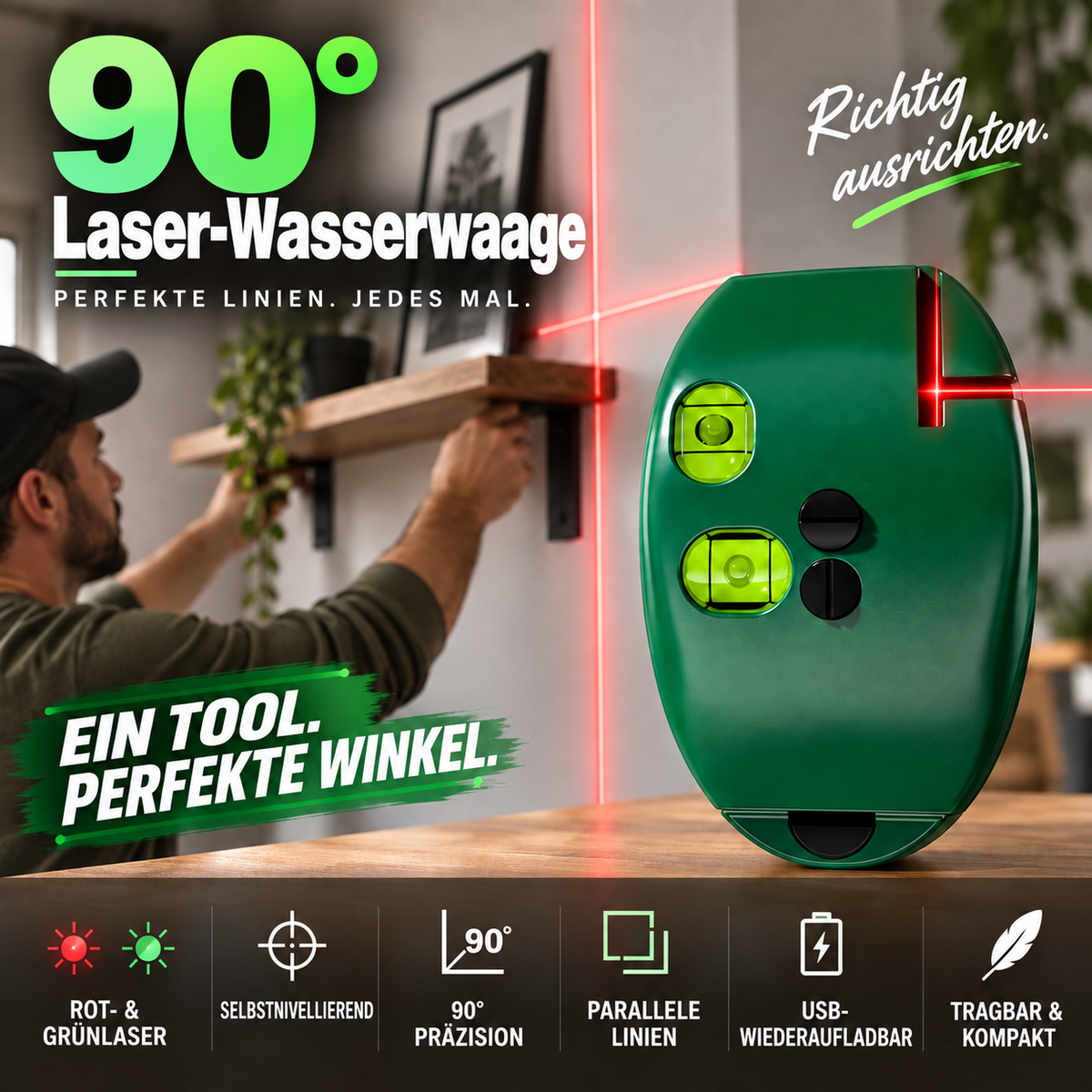 🔧90°-Winkellaser | Infrarot-Linienmarkierer für Fliesenarbeiten und Heimwerkerprojekte