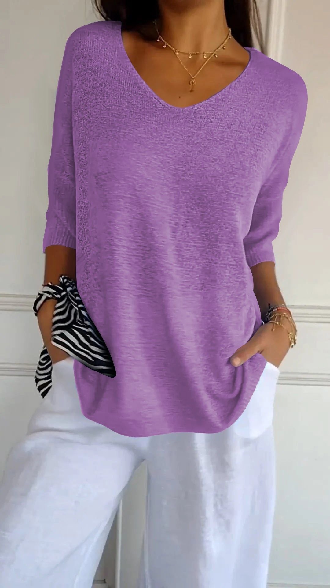 🌸 50% RABATT! 🧶 Unifarbenes Gestricktes Top mit V-Ausschnitt – Frühjahrsverkauf – Weich & Bequem, Zeitloser Look & Vielseitig Kombinierbar 👚