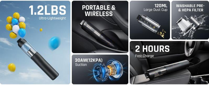 🚗NEUER ANGEBOT💥Slim V8 Mate Akku-Autostaubsauger, hohe Leistung, 13000 Pa/30 AW