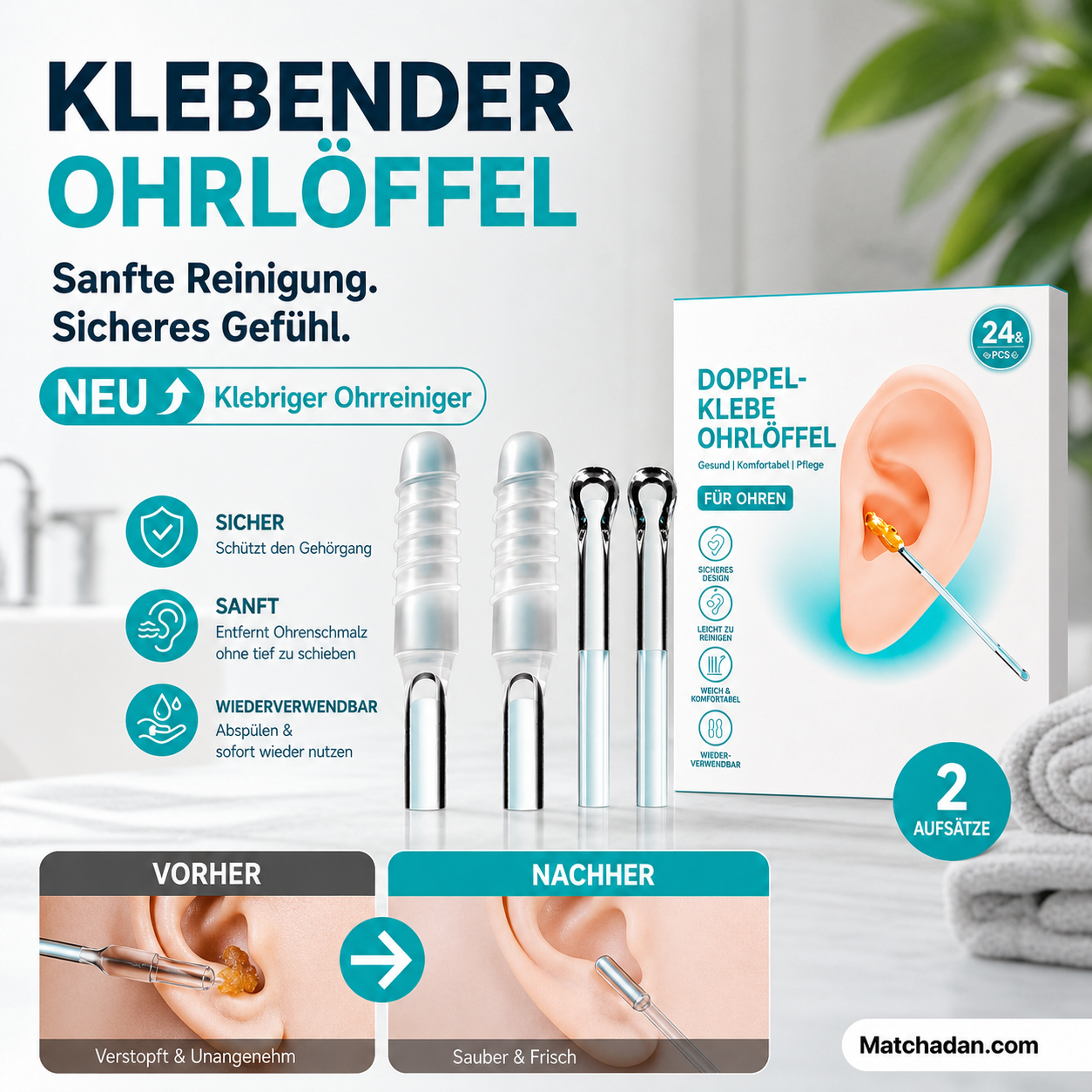 Selbstklebendes Werkzeugset zum Entfernen von Ohrenschmalz
