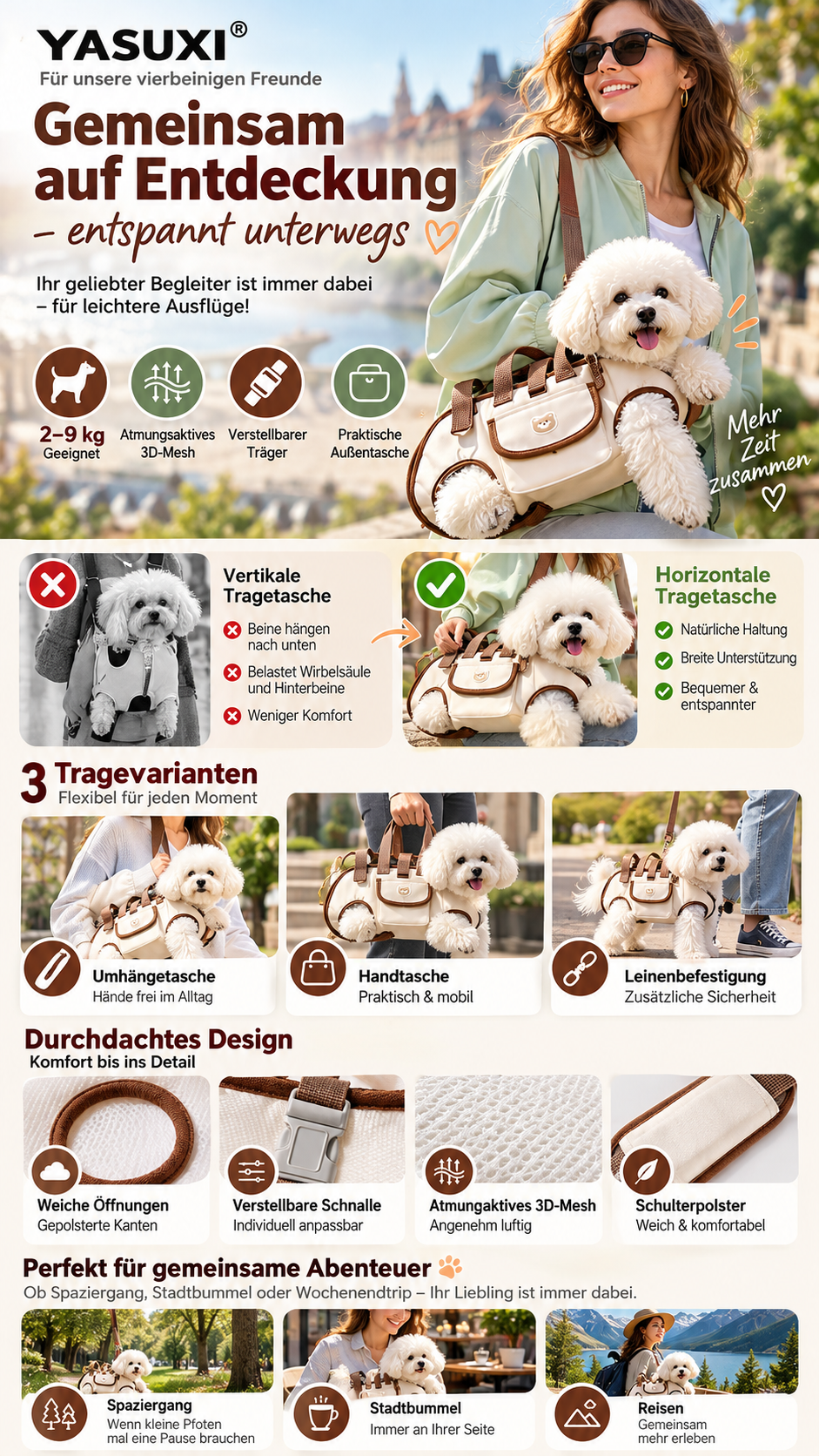3-in-1 Haustier-Tragetasche – Atmungsaktiv, ergonomisch & bequem für kleine Hunde und Katzen-Gcom