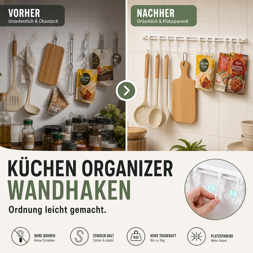 🧺 Schiebehakenleiste ohne Bohren – 30 oder 40 cm für Küche und Bad