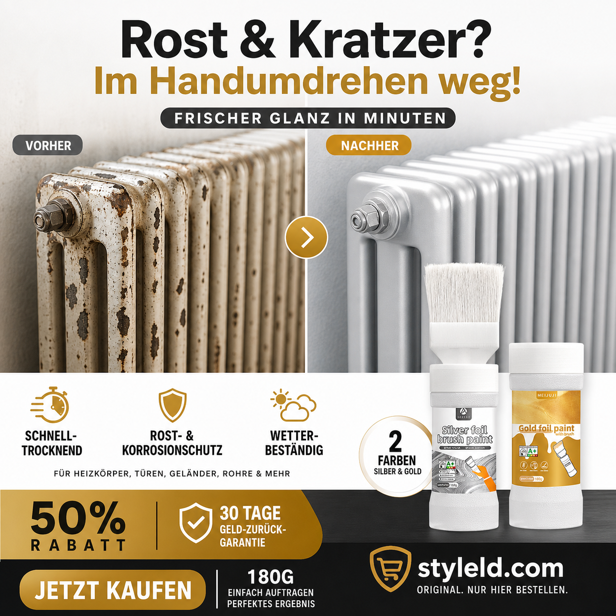 ✨Neu eingetroffen✨ Metallic-Silberfarbe auf Wasserbasis mit integriertem Pinsel (50 % Rabatt)