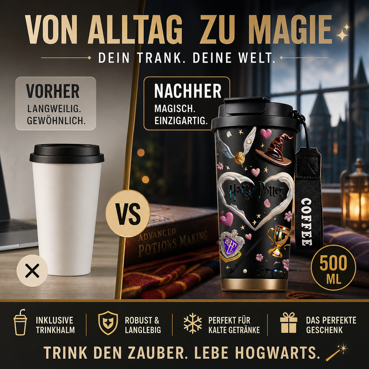 Harry-Potter-Magie – Patron-Glas mit Strohhalm
