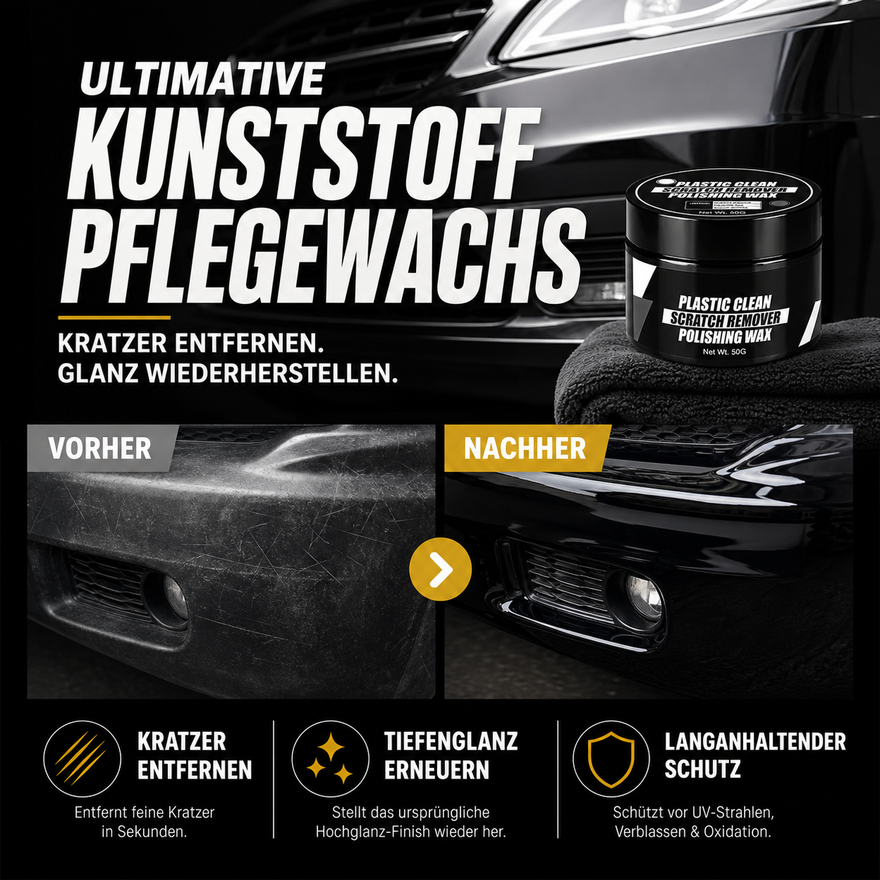 🚗 Kunststoff-Kratzerentferner & Aufbereitungswachs für Autos inkl. Schwamm, 30 ml