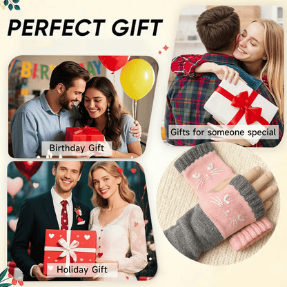 🔥🧤Damen-Strickhandschuhe ohne Finger mit süßem Katzenmuster🐱