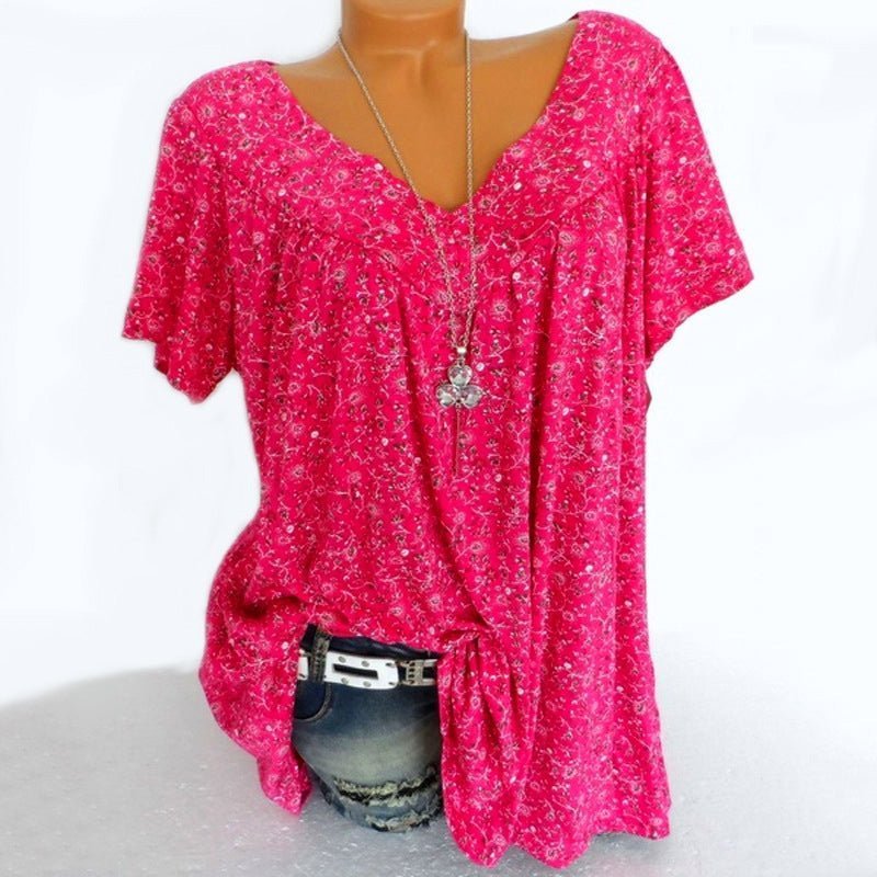 Damen Kurzarmbluse mit Frühlingsblumenprint – V-Ausschnitt, Atmungsaktiv & Knitterfrei für Frühling & Sommer 🌸👚