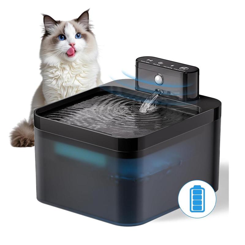 Automatischer Katzenwasserbrunnen, 2,2 l, batteriebetriebener Haustierbrunnen mit Bewegungssensor, kabelloses, geräuschloses Design für Hunde und Katzen