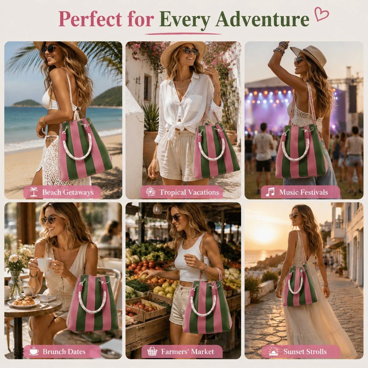 🏆👜 Zeitlich begrenzter Sale: 50% RABATT 🌴 Boho Gestreifter Strick-Bucket-Bag für Damen – Handgemachte Sommer-Strand-Umhängetasche