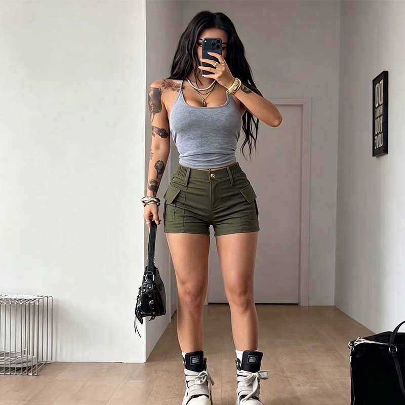 🌞Damen Cargo-Shorts 🌟 Hohe Taille mit vielen Taschen ✅ Bequem & Stylish