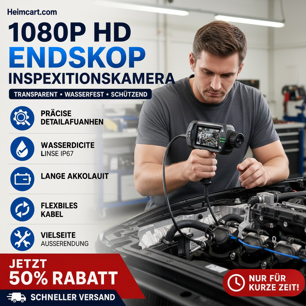 📢📢50% RABATT !!⏰ 1080P HD Inspektionskamera mit 4,3-Zoll-Display – Tragbare Endoskopkamera für Kfz, Rohrleitungen und Reparaturen