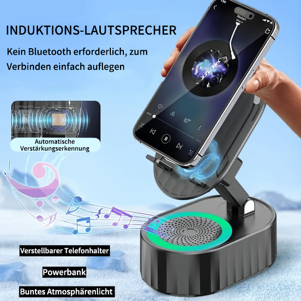 ✨ 2025 Upgrade Handyhalter mit Ein-Touch-Lautsprecher, Powerbank und warmem Umgebungslicht! 🌟