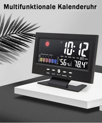 🔥bestes Geschenk-45% Rabatt🔥Digitaler LED-Temperatur- und Luftfeuchtigkeitsmonitor, Wettervorhersage, LED-Tischwecker