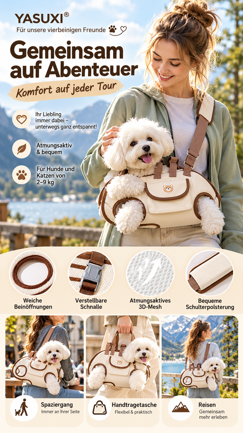 3-in-1 Haustier-Tragetasche – Atmungsaktiv, ergonomisch & bequem für kleine Hunde und Katzen-Gcom