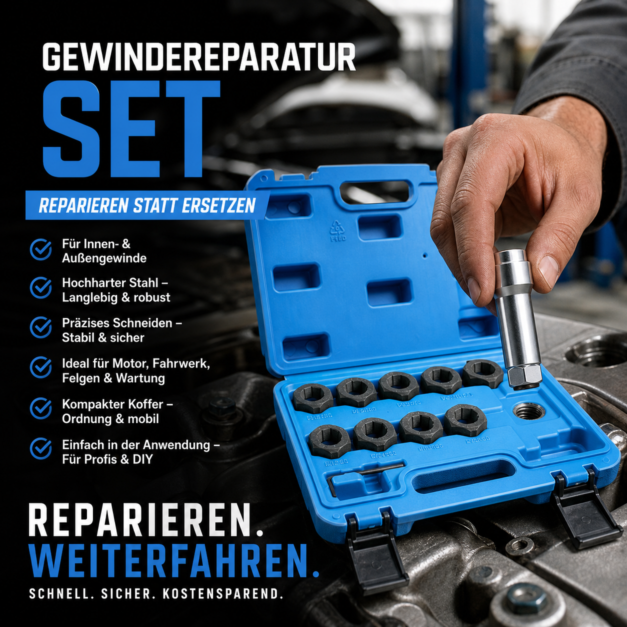 10-teiliges Reparaturwerkzeugset für Schraubgewinde im Kfz-Bereich