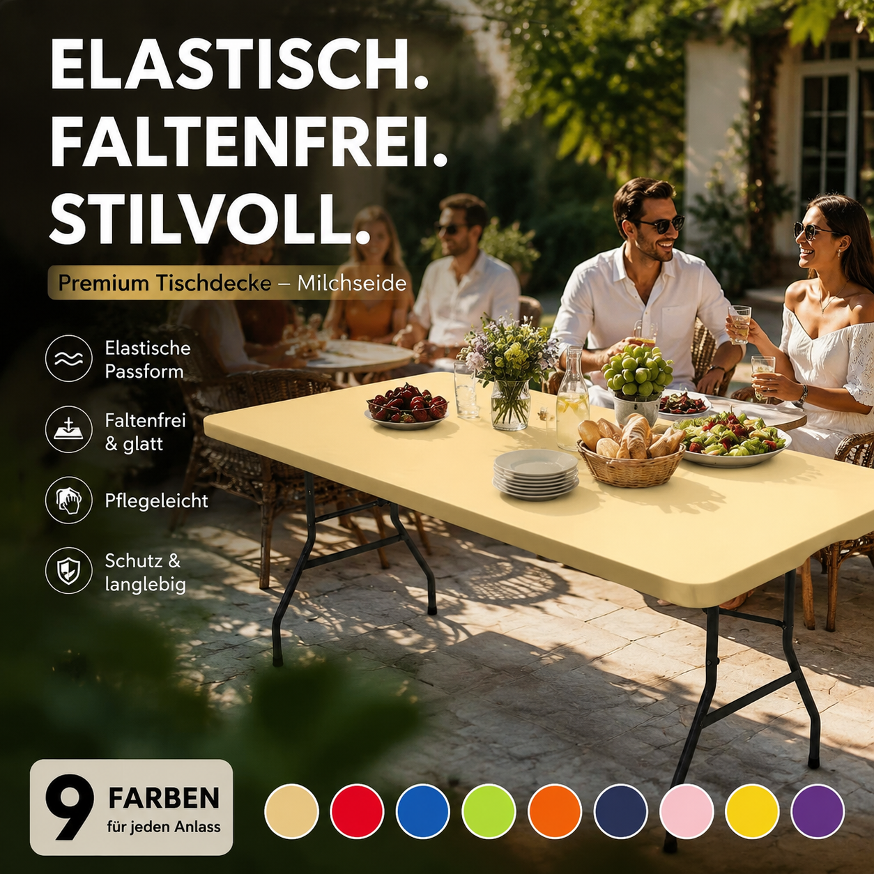 🧩 Passgenaue Spandex-Tischdecke für rechteckige & quadratische Tische – nahtloser Sitz, fleckenfest, waschbar & knitterfrei 🛡️🍽️ Perfekt für Küche, Party & Alltag – dehnbar, langlebig.