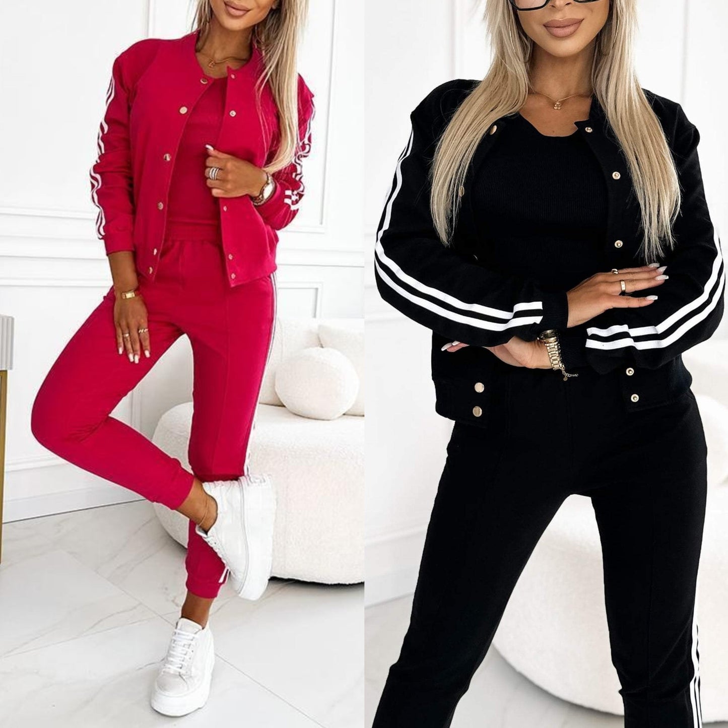 Dreiteiliges Set für Damen, bestehend aus einer Jacke und einer Baseballhose