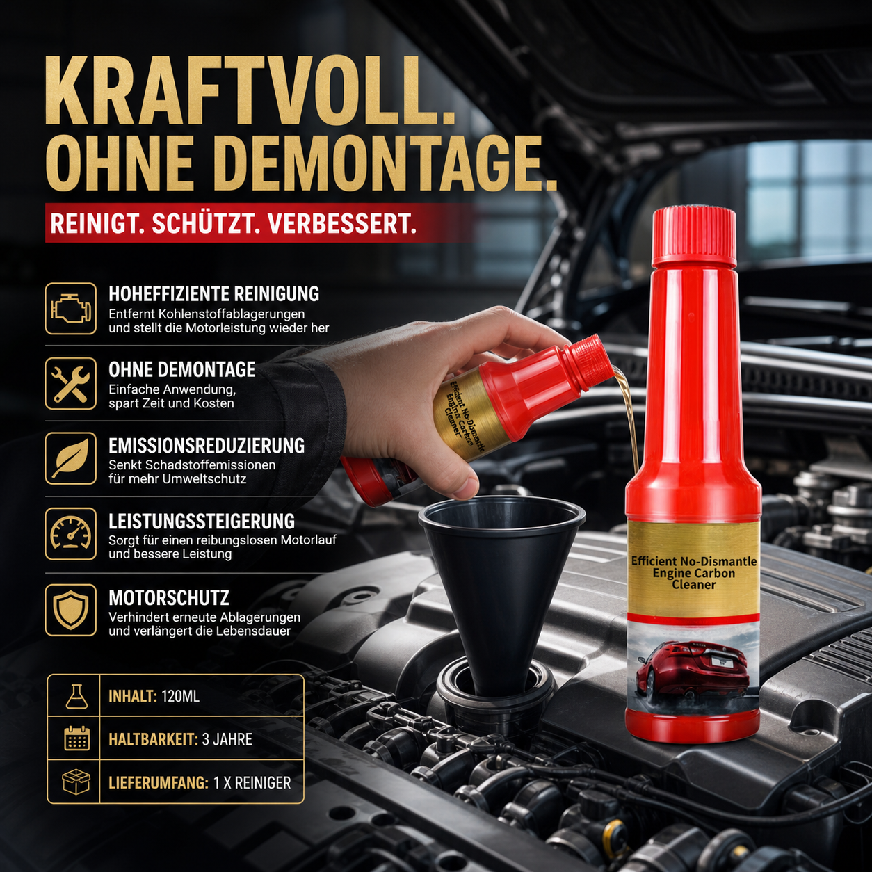 🚗 Motor-Karbonreiniger ohne Ausbau – Tiefenreinigung, reduziert Abgase & steigert Motorleistung