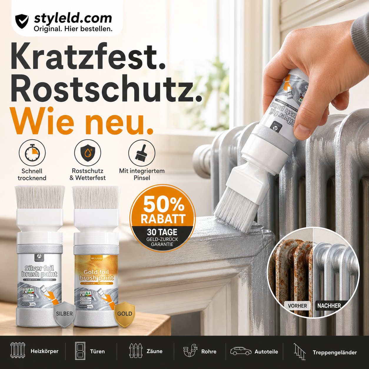 ✨Neu eingetroffen✨ Metallic-Silberfarbe auf Wasserbasis mit integriertem Pinsel (50 % Rabatt)