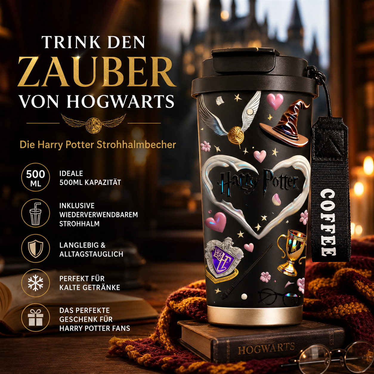 Harry-Potter-Magie – Patron-Glas mit Strohhalm