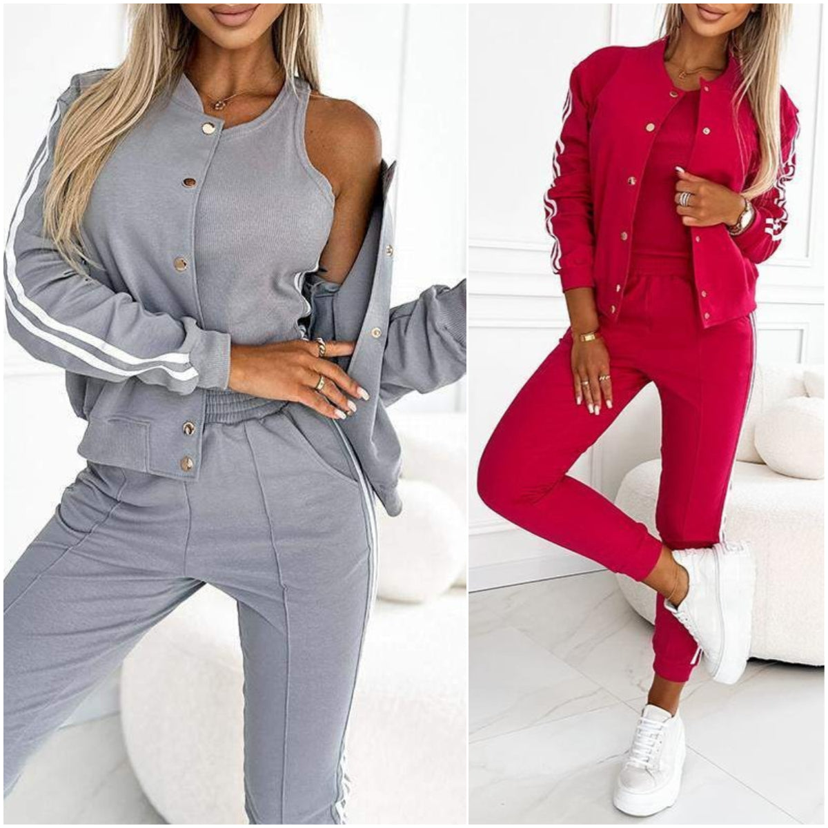 Dreiteiliges Set für Damen, bestehend aus einer Jacke und einer Baseballhose