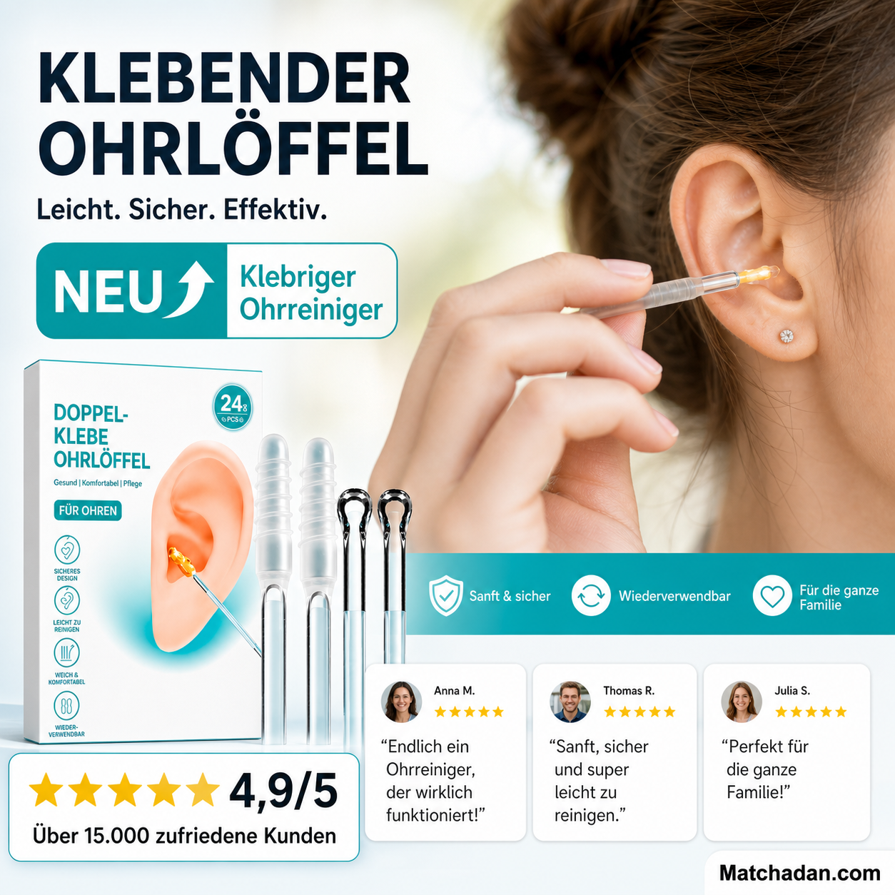 Selbstklebendes Werkzeugset zum Entfernen von Ohrenschmalz