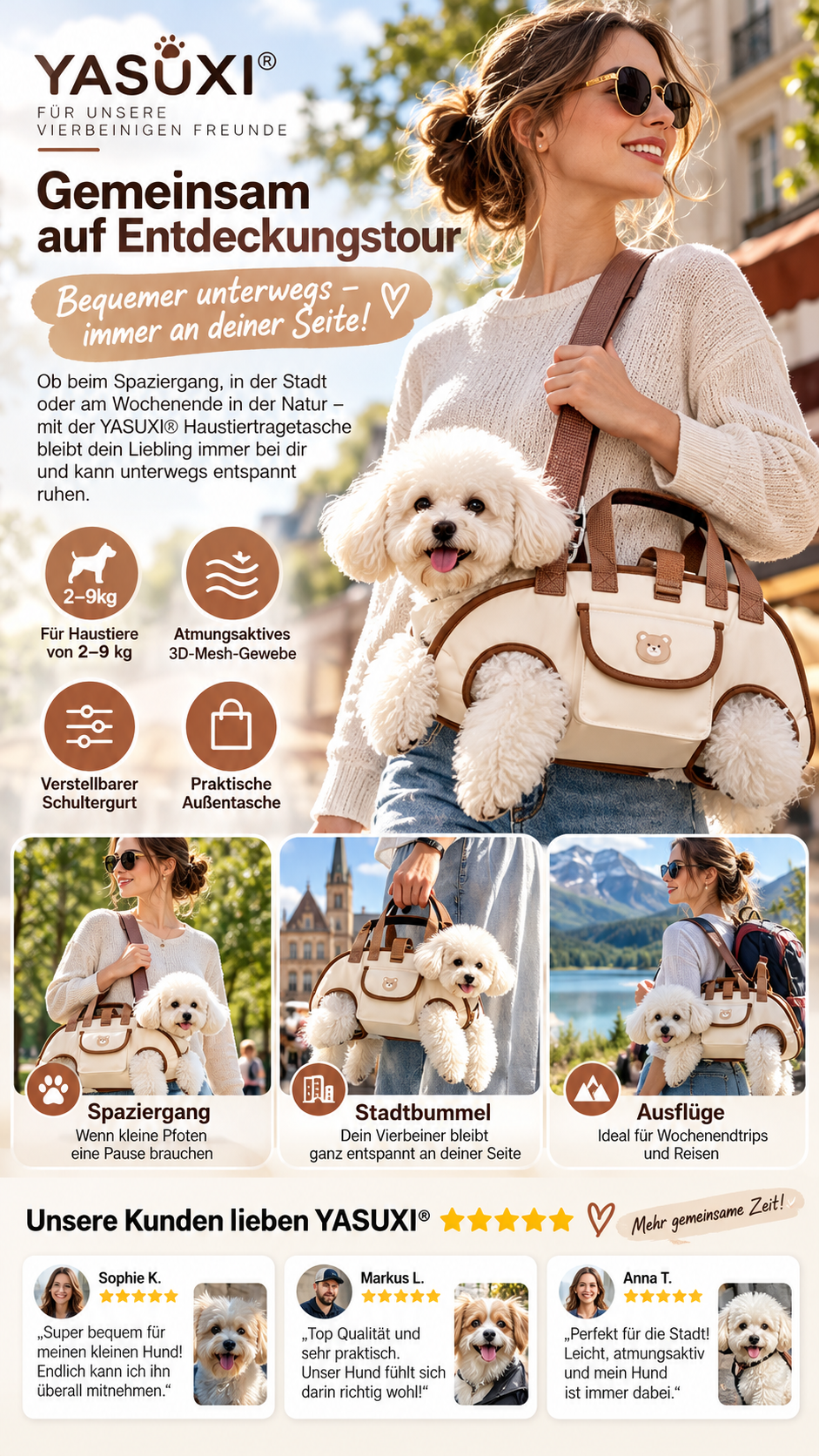 3-in-1 Haustier-Tragetasche – Atmungsaktiv, ergonomisch & bequem für kleine Hunde und Katzen-Gcom