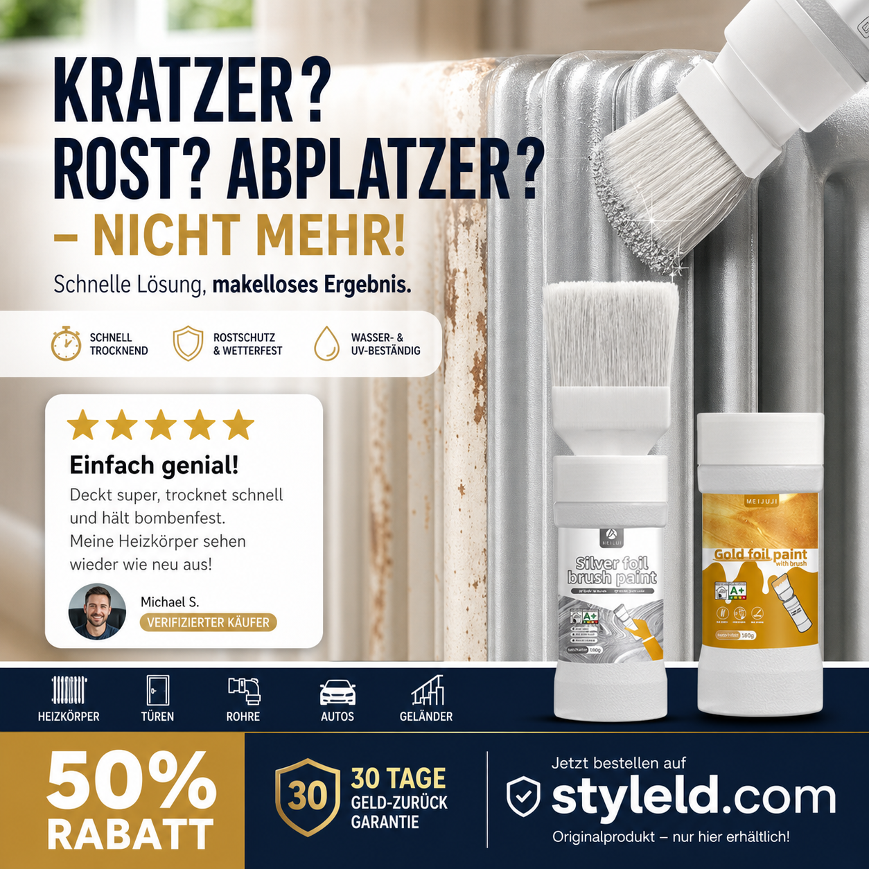 ✨Neu eingetroffen✨ Metallic-Silberfarbe auf Wasserbasis mit integriertem Pinsel (50 % Rabatt)