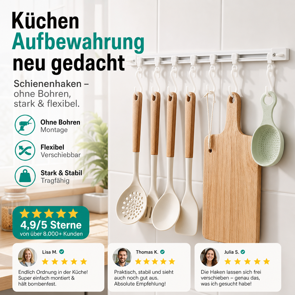 🧺 Schiebehakenleiste ohne Bohren – 30 oder 40 cm für Küche und Bad