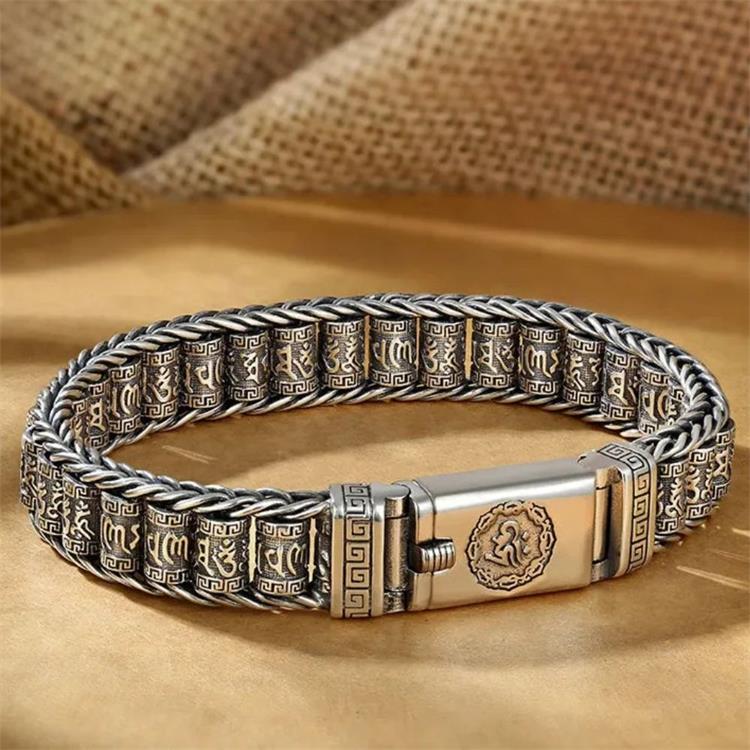 ✨ Tibetisches Gebetsmühlen-Armband – 925er Sterlingsilber, Glücksbringer & Valentinstagsgeschenk