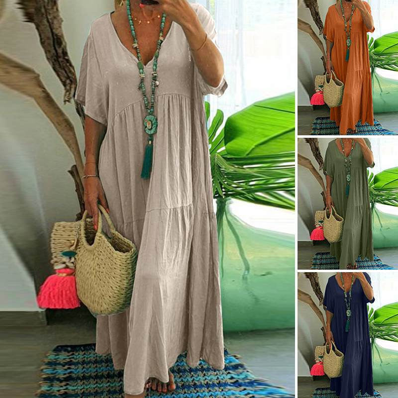 👗🌿 Lässiges langes Damenkleid mit kurzen Ärmeln – luftig, bequem & sommerlich, jetzt −50%